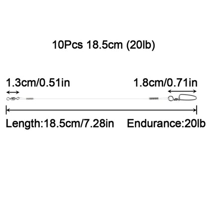10Pcs Fluorocaron Fishing Leaders 20LB-50LB Fluorocarbon Wire Leader Line with Swivel and Snaps Connect Tackle Lures Rig or Hook