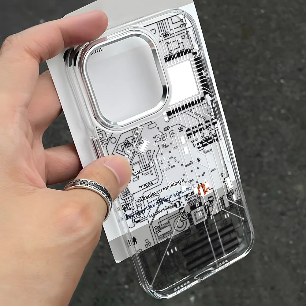 Advanced Circuit Board Phone Case For iPhone 17 Pro Max Air 16 15 14 13 12 Pro 11 Luxury Plating Transparent Soft Bumper Cover