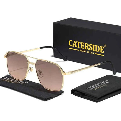 CATERSIDE New Retro Pilot Sunglasses Men Square Frame Suneyeglass Women Flat Top Double Bridges Vacation Beach Eyewear UV400