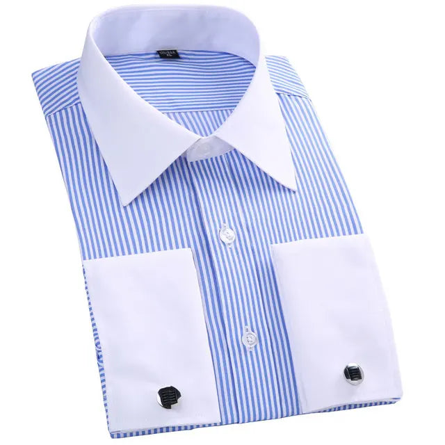 Men's French Cufflinks Dress Shirt Loose Social Long Sleeve Formal Regular Fit French Cuff Luxury Business Formal Tuxedo Shirts