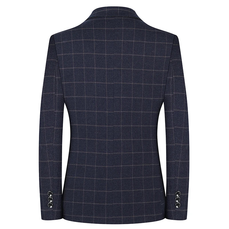 2024 New Spring and Autumn Coat Middle-aged Slim Fashion Handsome All Matching Plaid Suit Men Casual  Polyester  Blazer Mujer