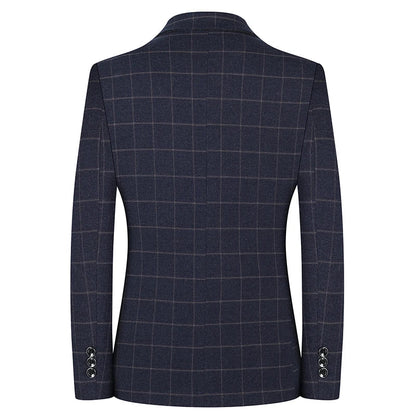 2024 New Spring and Autumn Coat Middle-aged Slim Fashion Handsome All Matching Plaid Suit Men Casual  Polyester  Blazer Mujer