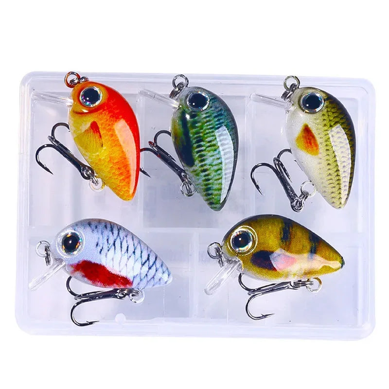 5Pcs 3cm Bass Fishing Lures Kit Topwater Crankbaits, Wobblers Swimbaits 1.5g/2g for Freshwater/Saltwater Light Fishing Tackle