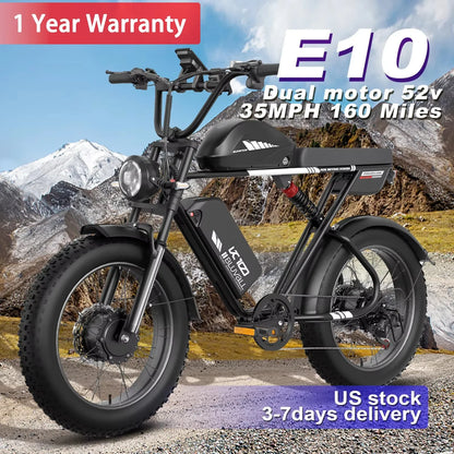 2000W Dual-Motor Electric Bike 52V 46AH Removable Battery Full Suspension Fat Tire Hydraulic Brake Adult Mountain Off-Road Ebike