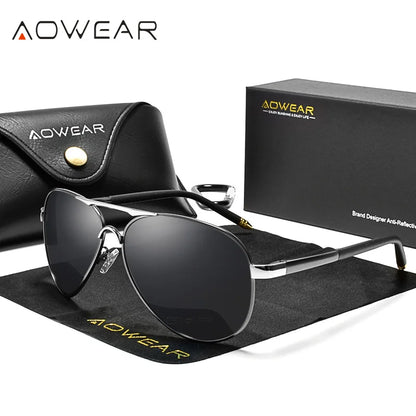 AOWEAR Men's Aviation Sunglasses Men Polarized Mirror Sunglass for Man HD Driving Pilot Sun Glasses