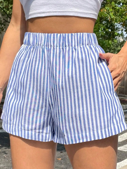 Striped Casual Mid-Waist Wide-Leg Beach Summer Women's Shorts