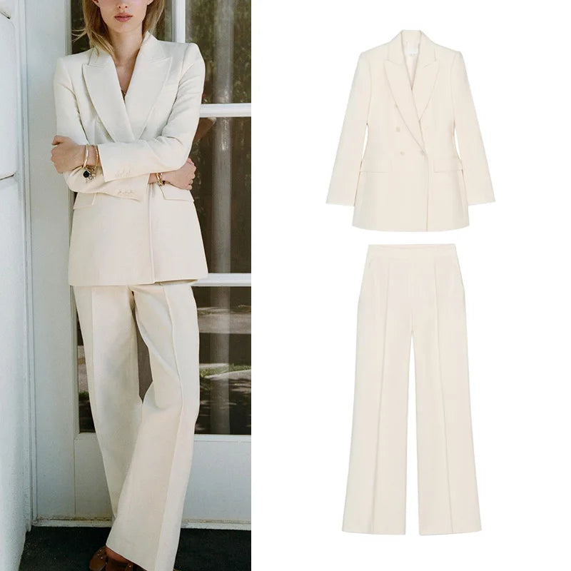 Double-Breasted Long-Sve Suit Jaet 304035 Sewing Decorative High Waist Casual Long Pants 303035 Faionable Women's Set