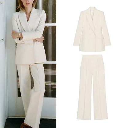 Double-Breasted Long-Sve Suit Jaet 304035 Sewing Decorative High Waist Casual Long Pants 303035 Faionable Women's Set