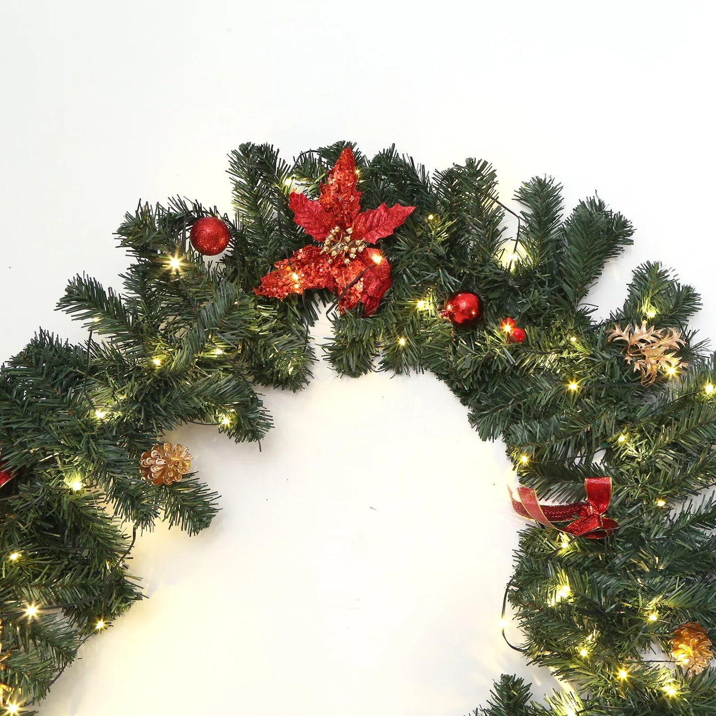 2.7m LED Xmas Fireplace Decor Pre Lit Christmas Garland Door Wreath Pendant (E)