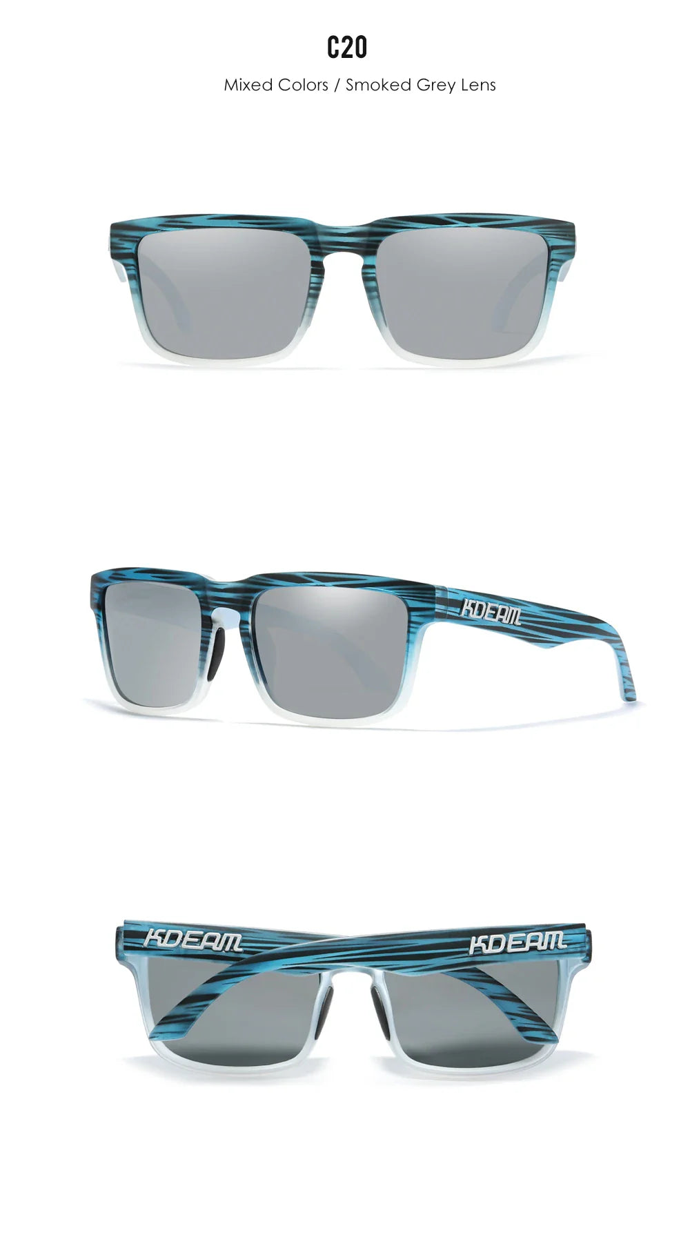 KDEAM Classic Square Sunglasses Men Women Category 3 Polarized Sun Glasses Unique Frame Surface Eyewear With Case Box KD332