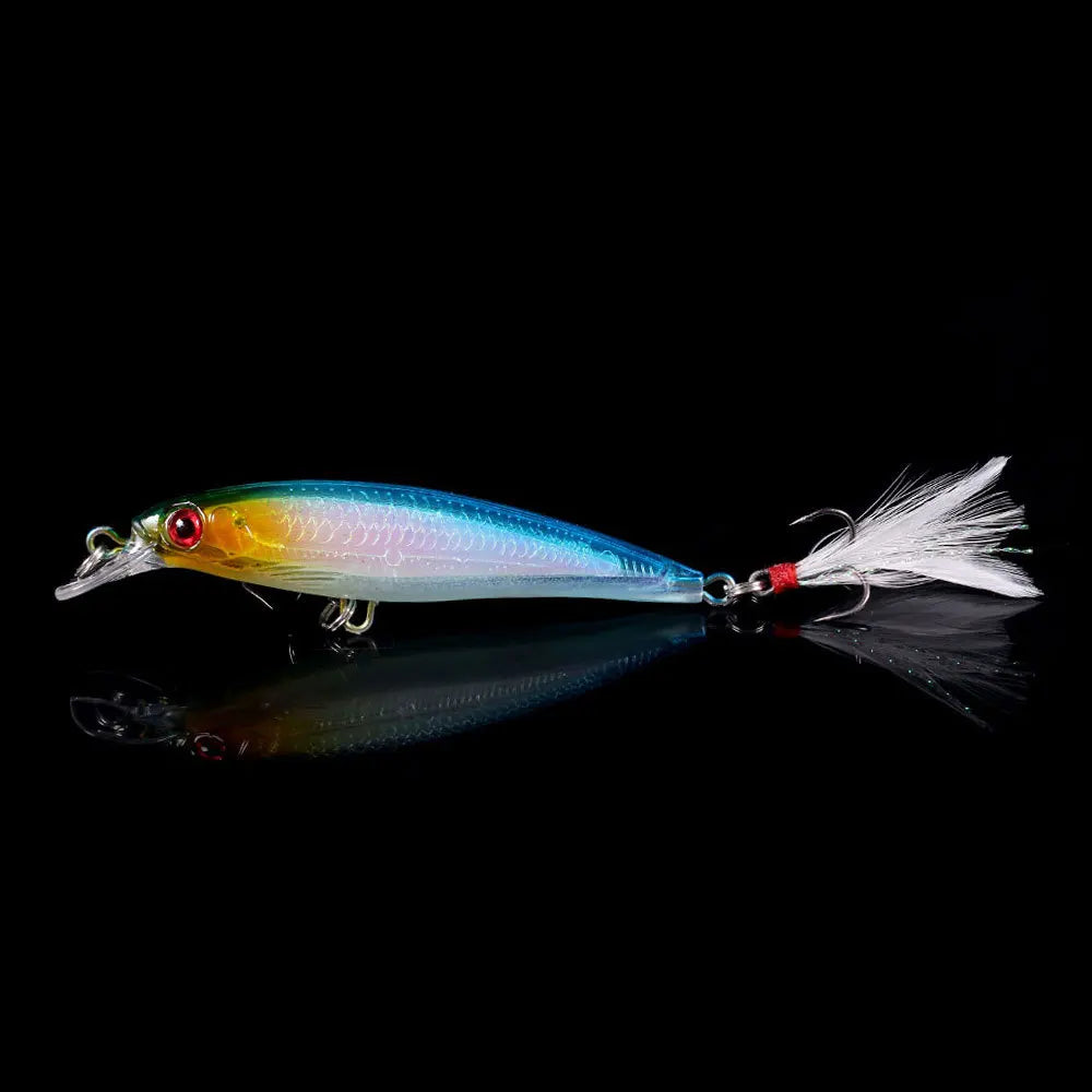 Laser Minnow Fishing Lure 10/5Pcs Artificial Bionic 9cm/7g Swing Hard Bait with Feather Tackle Hook Wobbler Pesca for Bass Pike