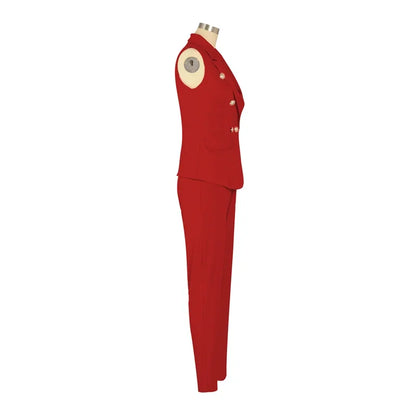 Business Work Wear Two Piece Pant Suits for Women Sets Elegant Sleeveless Blazer Top and Pencil Pants Office Lady Matching Sets