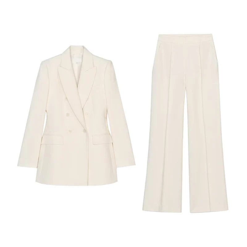 Double-Breasted Long-Sve Suit Jaet 304035 Sewing Decorative High Waist Casual Long Pants 303035 Faionable Women's Set
