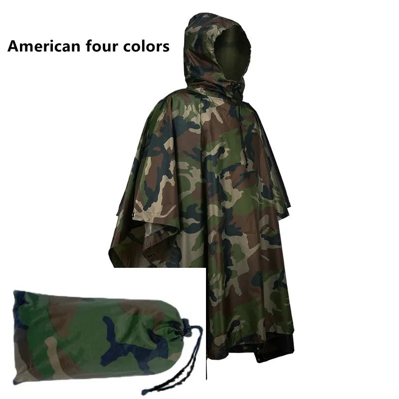 Camouflage Waterproof Raincoat Poncho – Multifunctional Hunting & Camping Rain Cover