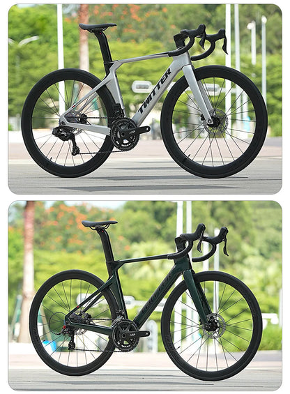 Cheap Mechanical Shifting Carbon Road Disc Bike 700*28C RS-24S Hydraulic Brake Racing Bicycle With Carbon 3K Handlebar For Sale