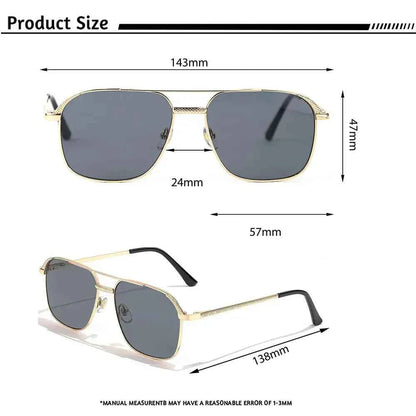 CATERSIDE New Retro Pilot Sunglasses Men Square Frame Suneyeglass Women Flat Top Double Bridges Vacation Beach Eyewear UV400