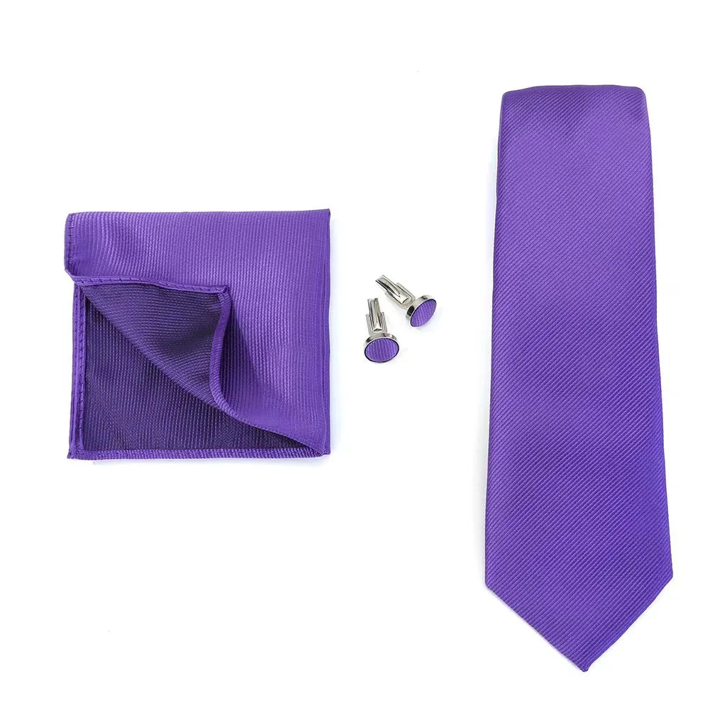 Necktie Fashion Brand Handmade Solid Necktie Handkerchief Cufflinks Set For Men Ties Suit Shirts Wedding Accessories Man Gifts