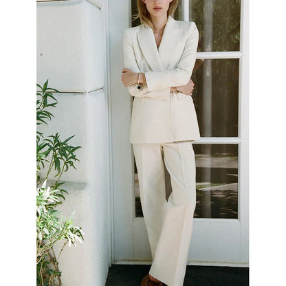 Double-Breasted Long-Sve Suit Jaet 304035 Sewing Decorative High Waist Casual Long Pants 303035 Faionable Women's Set
