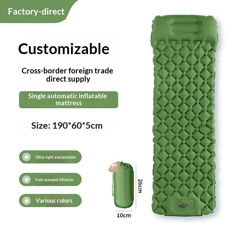 Ultralight Inflatable Camping Mattress with Pillows Built-in Pump Portable Air Sleeping Pad for Outdoor Hiking Travel Tent