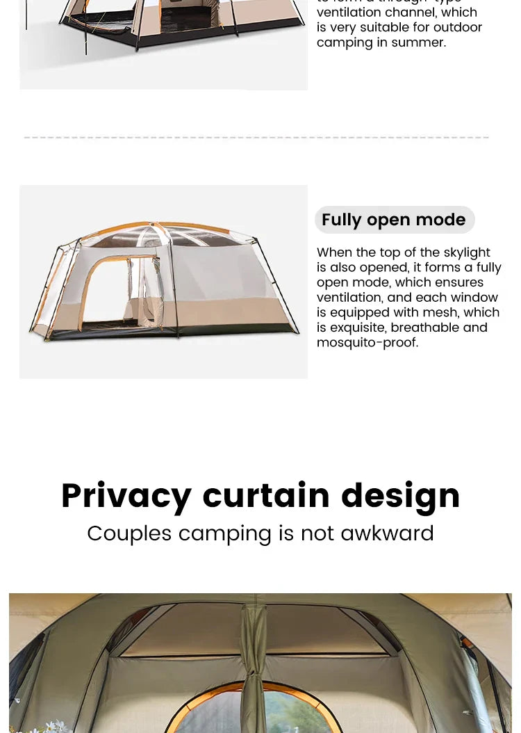 4-Season Camping Tent – 3-12 Person Waterproof Double Layer 2-Room Family Tent