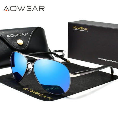 AOWEAR Men's Aviation Sunglasses Men Polarized Mirror Sunglass for Man HD Driving Pilot Sun Glasses