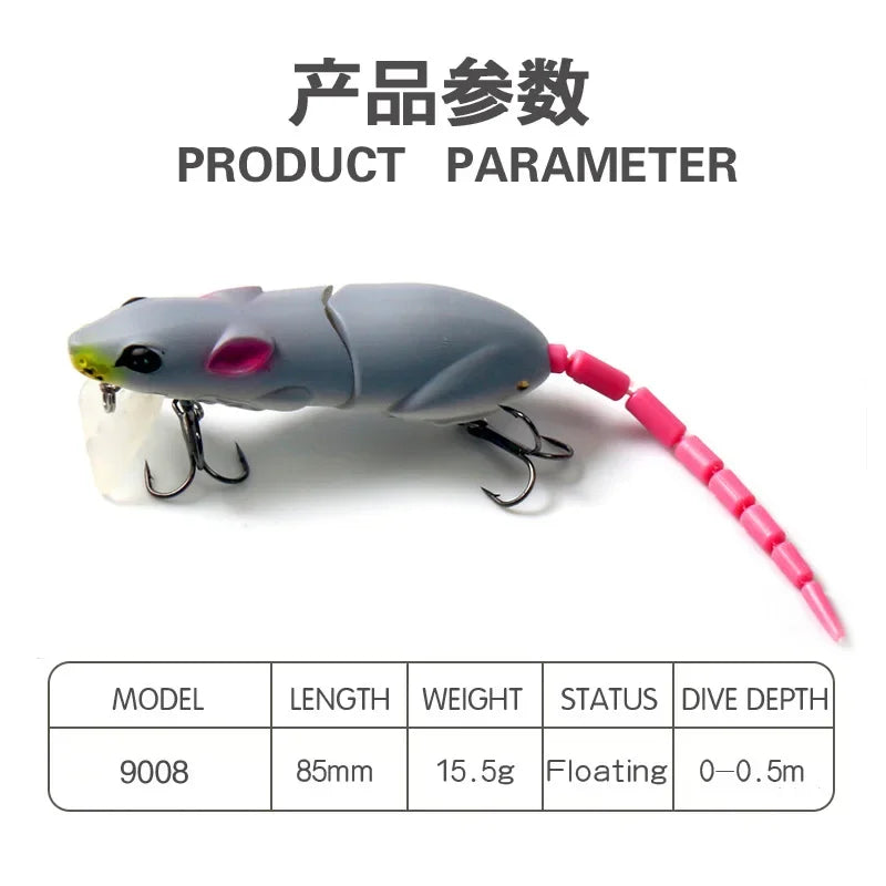 Floating Plastic Mouse Swimbait Lure – 155mm, Topwater, Pike & Bass, 5 Colors