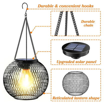 Solar LED Hanging Lantern – IP65 Waterproof, 800mAh, Auto Dusk-to-Dawn, Metal