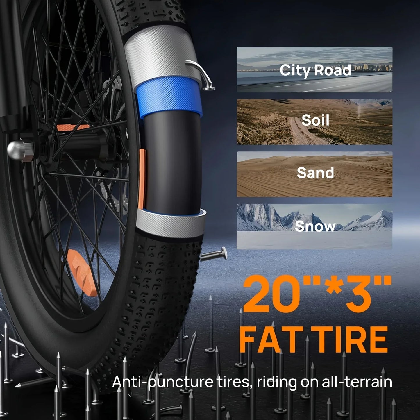 1000W Electric Bike – 48V 13Ah Removable Battery, 20″×3" Fat Tire, 7-Speed, Dual Disc Brakes