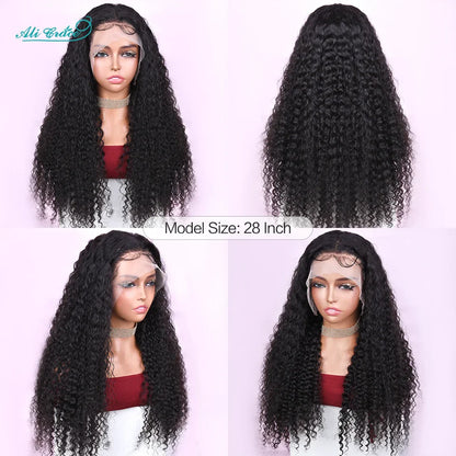 Ali Grace Hair Brazilian Kinky Curly Human Hair Wigs Pre-Plucked 13x4 Lace Frontal Wig Remy Hair Deep Curly 4x4 Lace Closure Wig