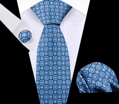 Luxury Plaid Tie For Mens Necktie Handkerchief Pocket Square Cufflinks Set Jacquard Woven Ties Wedding Business Accessories