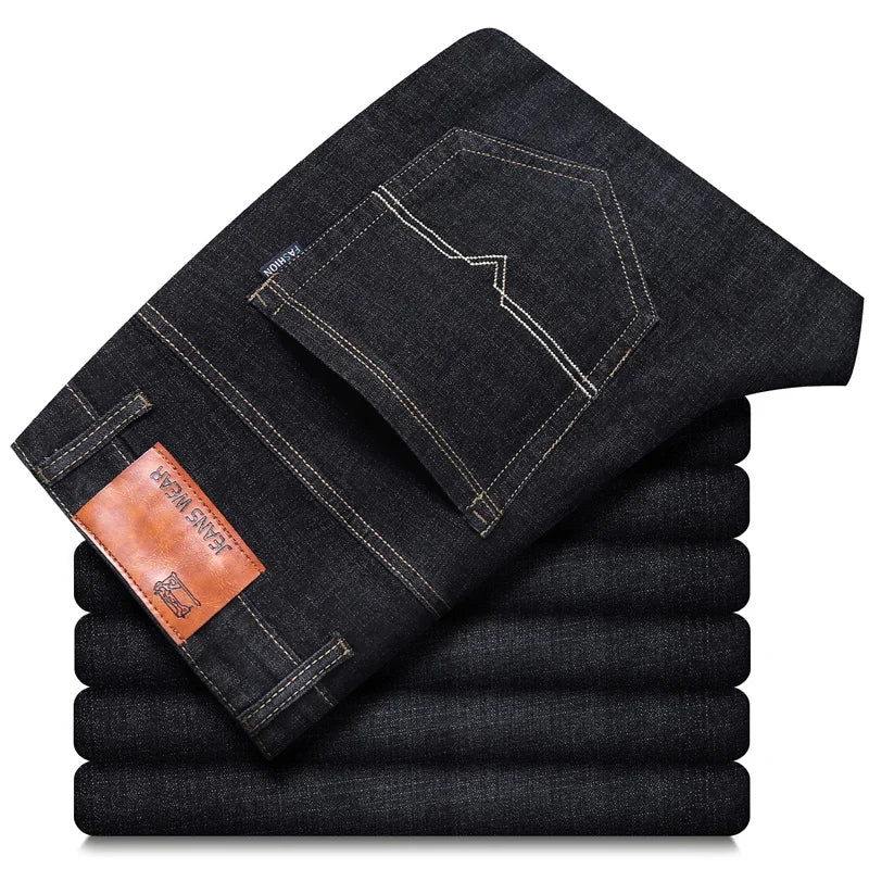 2024 NEW Men's Fashion Business Jeans Classic Style Casual Stretch Slim Jean Pants Male Brand Denim Trousers Black Blue