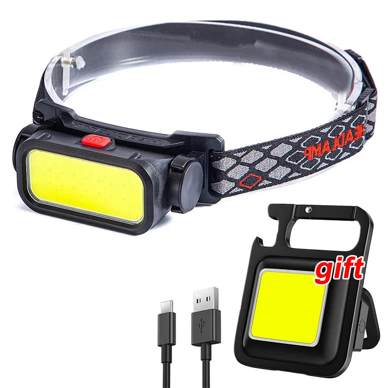 Powerful COB LED Headlamp USB Rechargeable 4 Modes Lighting Head Flashlight With 18650 Built in Battery Camping Fishing Lantern