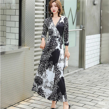 FANIECES Summer Wrap Dresses Women Sexy V Neck Split Maxi Dress Print Female Casual Beachwear Lace Up Party Vestidos Robe платье