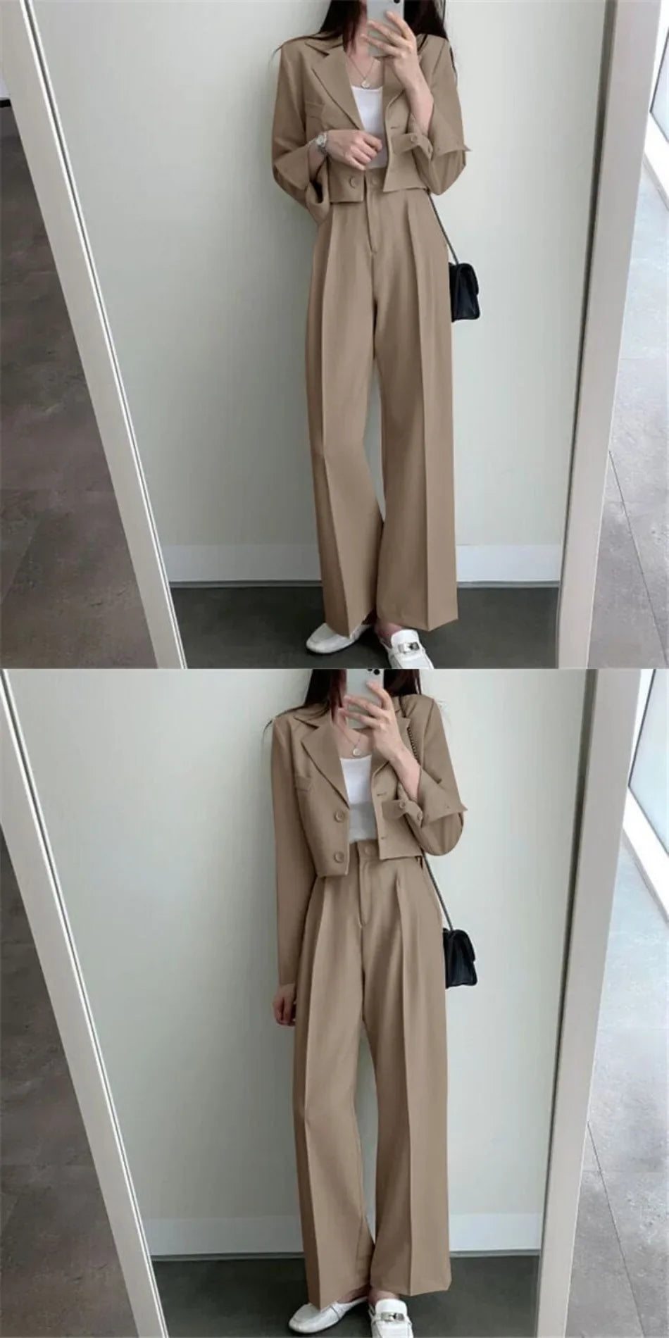 Suit Coat 2 Piece Set Women Blazer Jacket Straight Pants Ensemble Single Breasted Turn Down Collar Trousers Office Lady Outfits