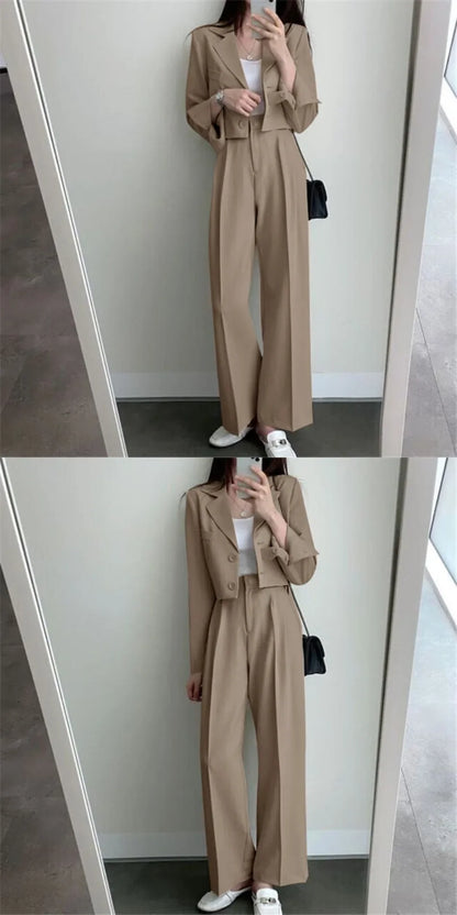 Suit Coat 2 Piece Set Women Blazer Jacket Straight Pants Ensemble Single Breasted Turn Down Collar Trousers Office Lady Outfits