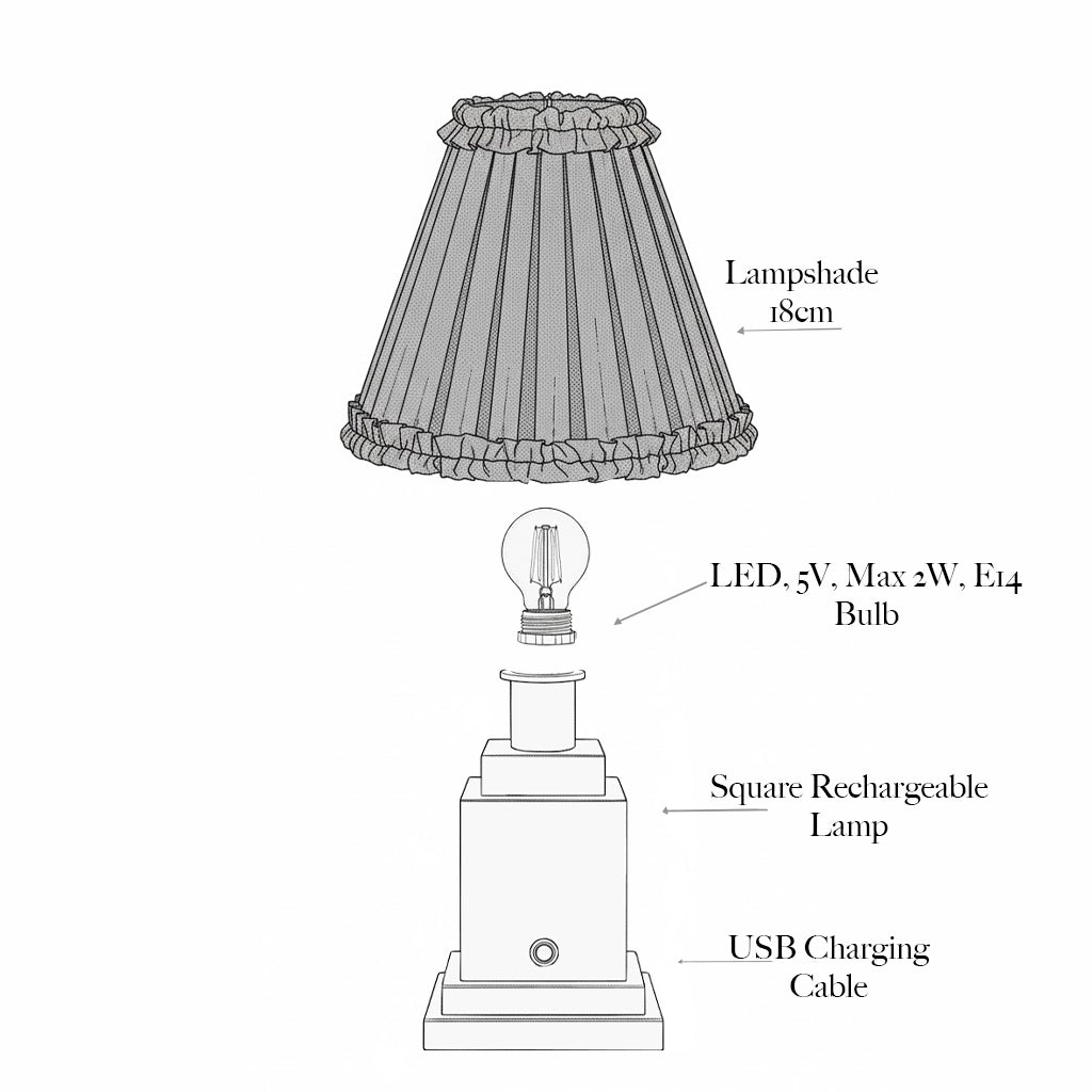 Square Rechargeable Lamp with Chocolate Lotus Shade (18cm)