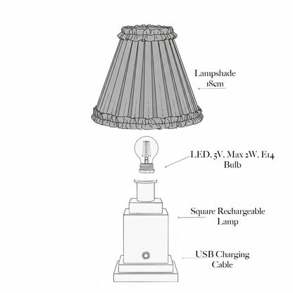 Square Rechargeable Lamp with Raspberry Lotus Shade (18cm)