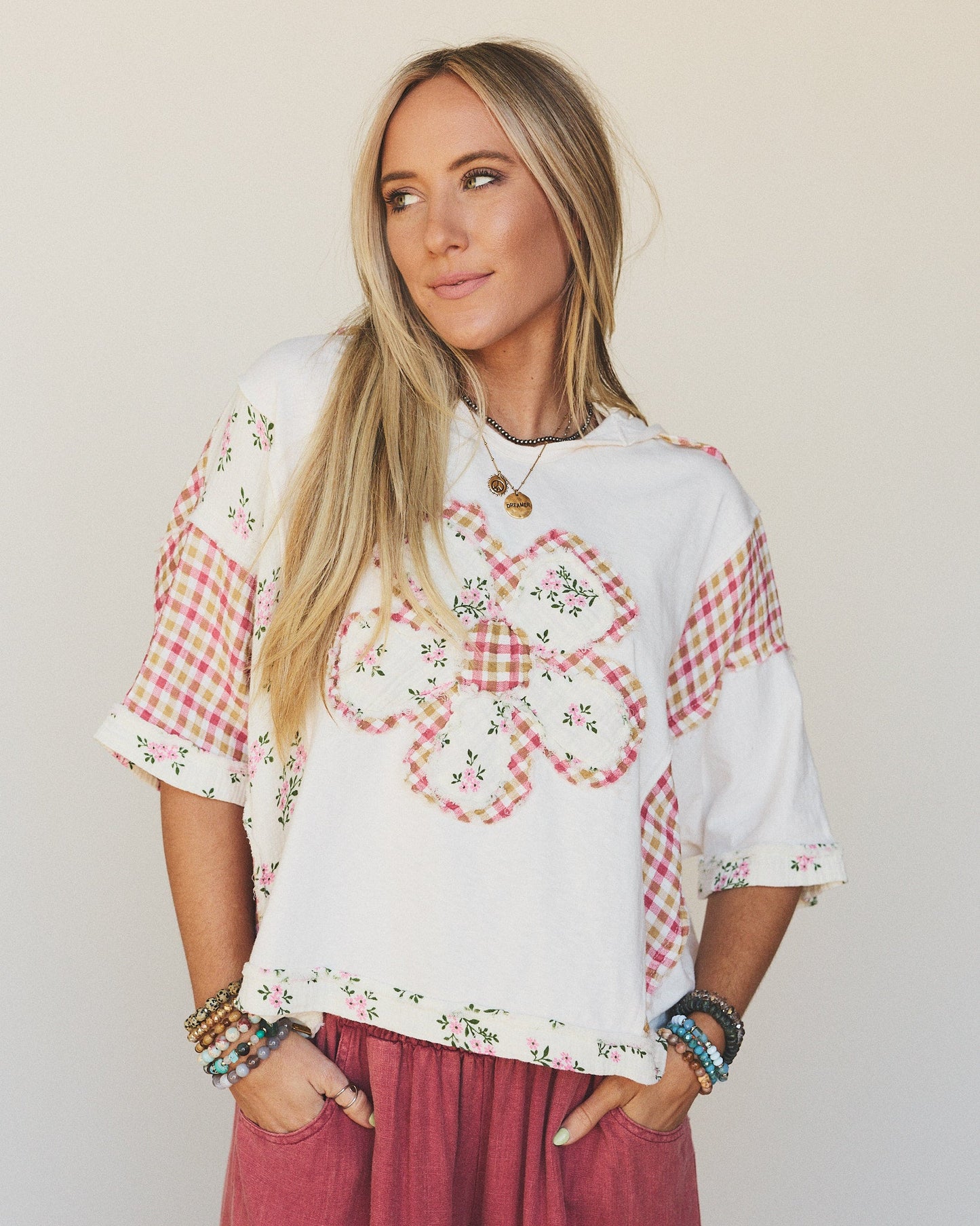 Crazy Daisy Floral Patch Top - Cream - Pre Order