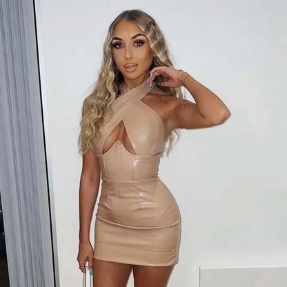 Spring Neck Sexy Bare Chest and Thin Hip Sleeveless Women's Dresses