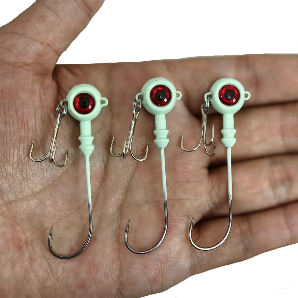 Luminous Jig Head Lure with Barbed Hooks – High-Carbon Steel, 20pcs, 5.5g–10g