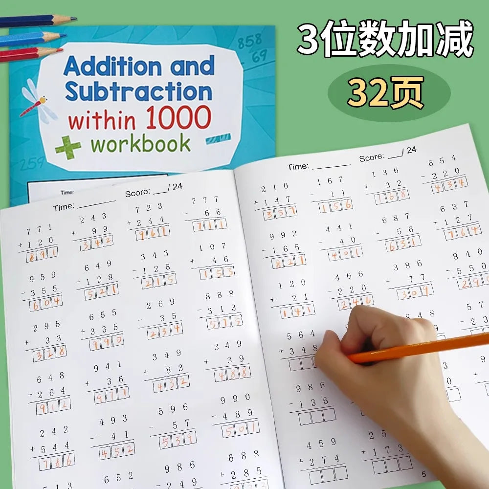 Addition And Subtraction Within 1000 Maths Workbook Primary School Training Book Arithmetic Competition Teaching Aids Montessori