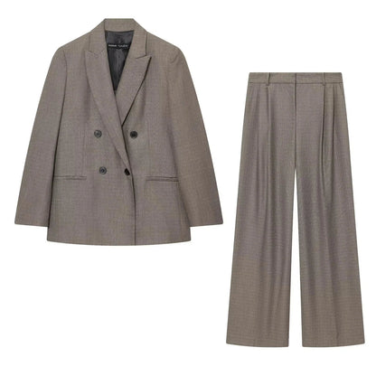 KONDALA 2026 Spring Summer Office Lady Solid Suits Fashion Elegant Double Breasted Tops For Women Chic Zip Up Wide Leg Pants