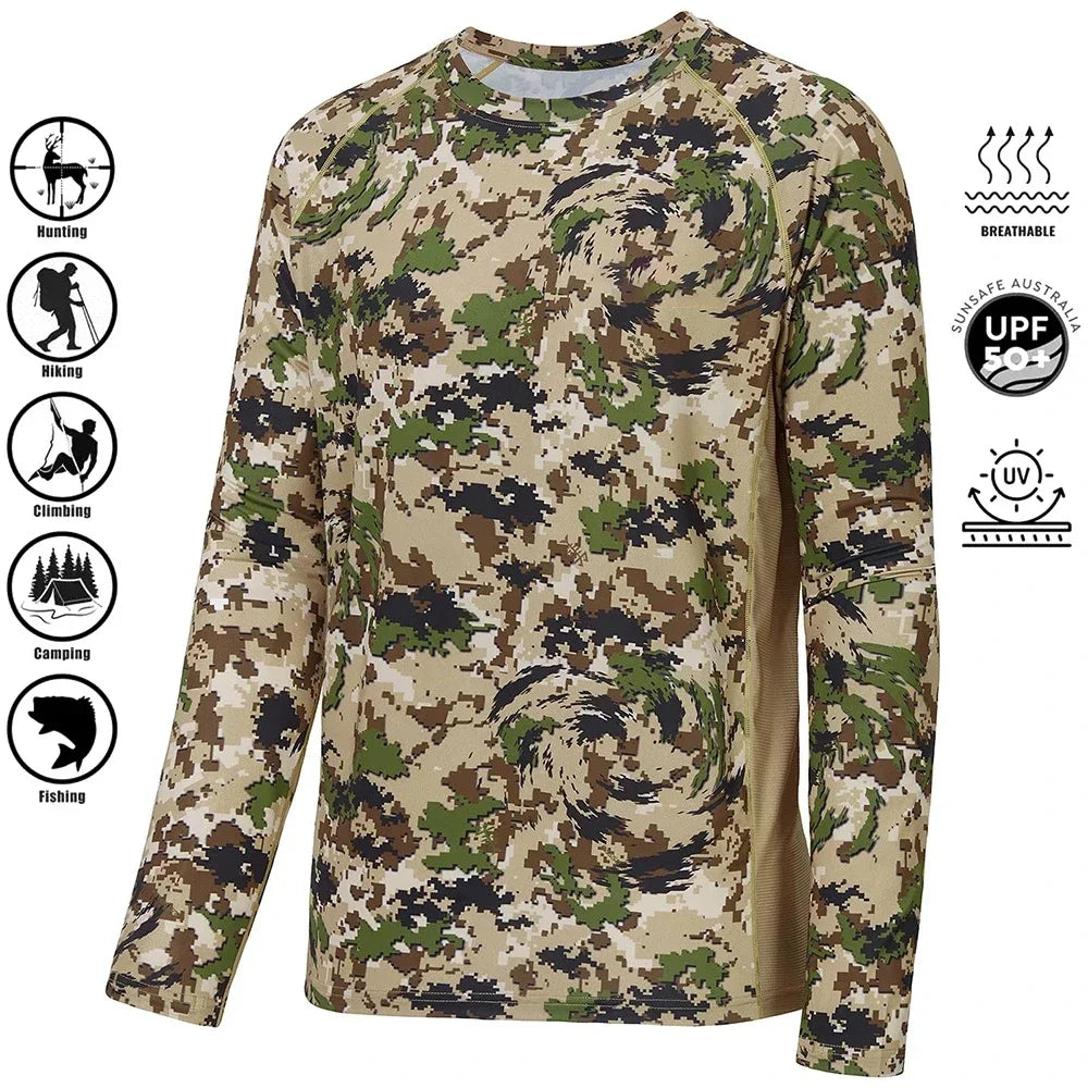 Men's Camouflage Long Sleeve Fishing Shirt – Casual Outdoor Sportswear