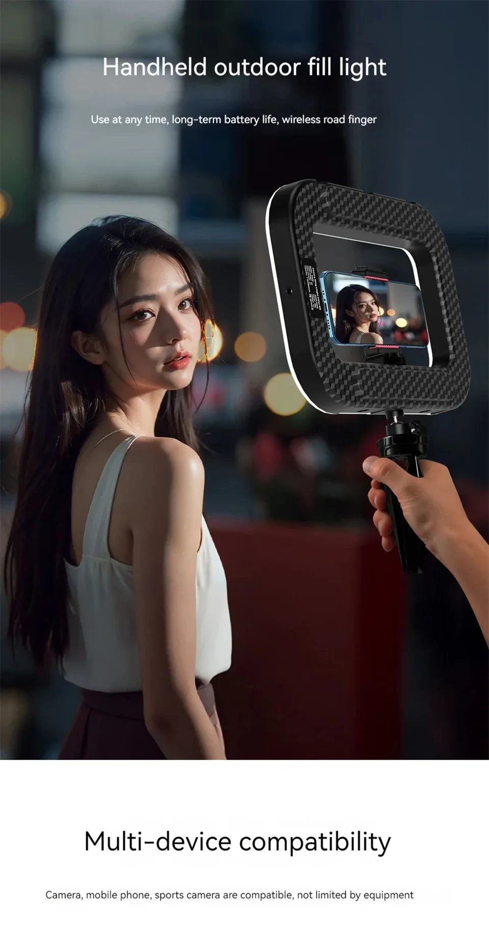 BSLIUFANG Handheld Ring LED Rechargeable Fill light Portable Mobile Phone Live Broadcast Photography Rabbit Cage Selfie Light