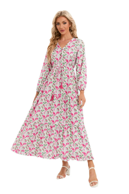 Elegant Women's Flower Long Dresses 2024 Spring New Bohemian Printed  Dress Abıye Kadın Abiye  Платье Robe Ete Femme Vestidos