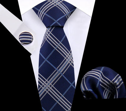 Luxury Plaid Tie For Mens Necktie Handkerchief Pocket Square Cufflinks Set Jacquard Woven Ties Wedding Business Accessories