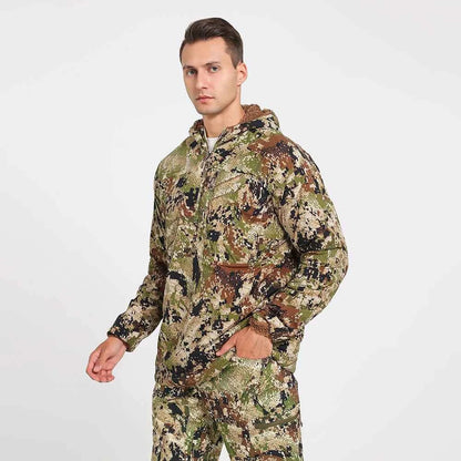 Men's stretch camouflage jacket, hunting pullover, light nylon fabric printed plush lining hoodie