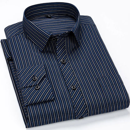 Plus Large Size 9XL 8XL 7XL Mens Long Sleeved Shirt Casual Business Classic Plaid Striped Male Social Dress Oversized Shirts
