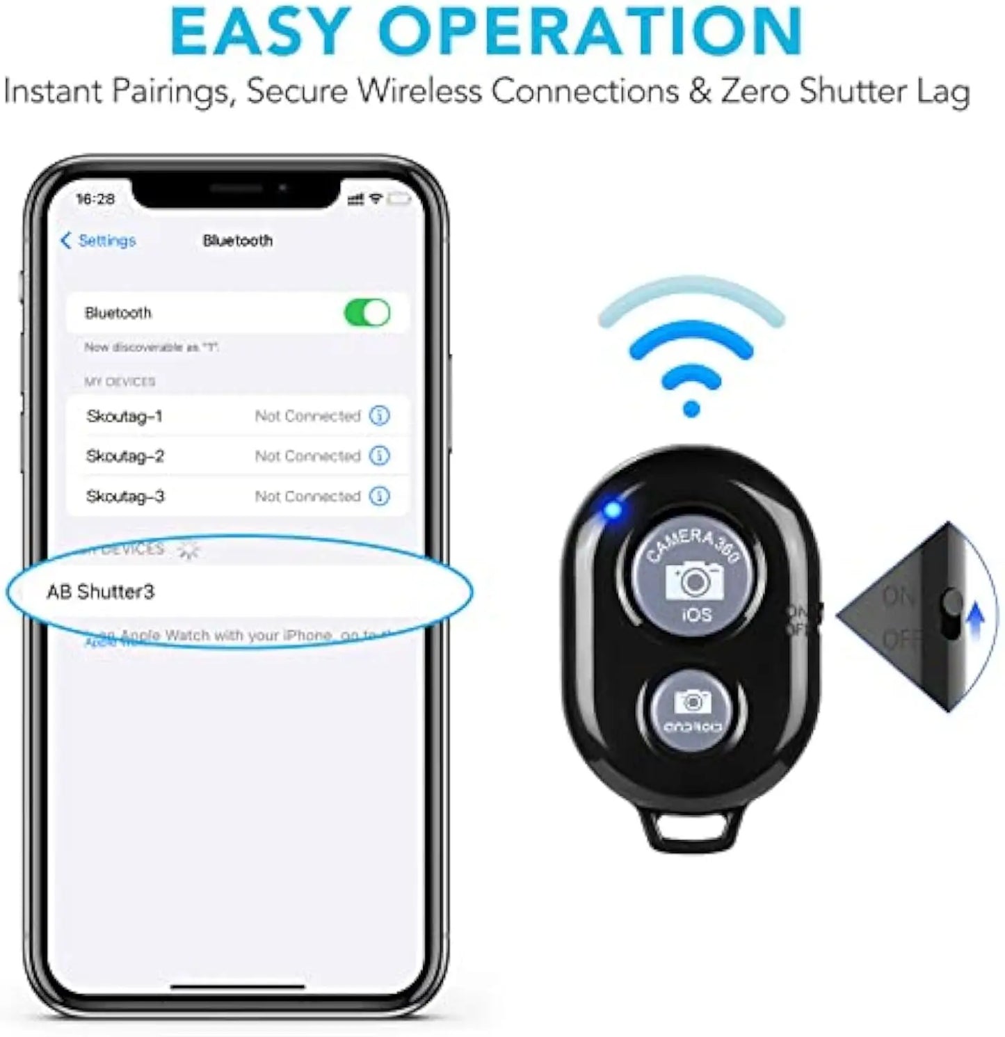 2 Pack Wireless Camera Remote Control - Wireless Remote for iPhone & Android Phones iPad iPod Tablet, Clicker for Photos & Video