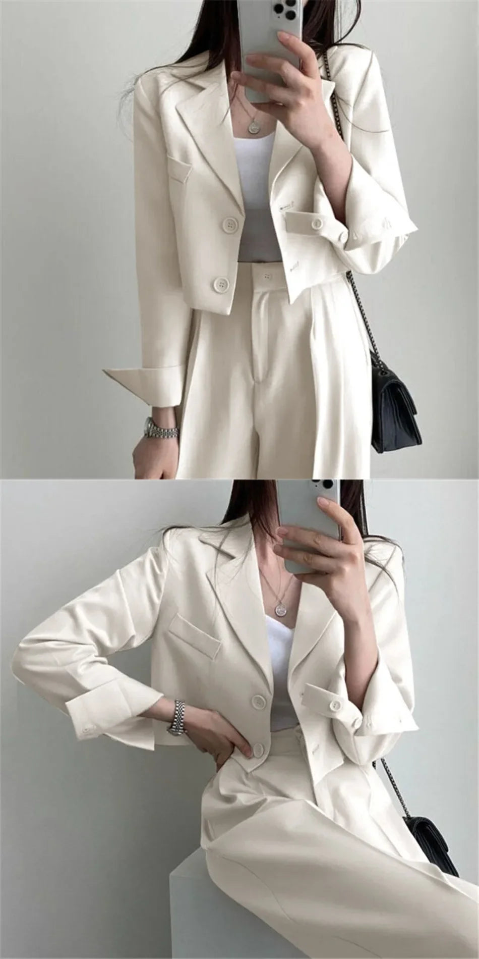 Suit Coat 2 Piece Set Women Blazer Jacket Straight Pants Ensemble Single Breasted Turn Down Collar Trousers Office Lady Outfits